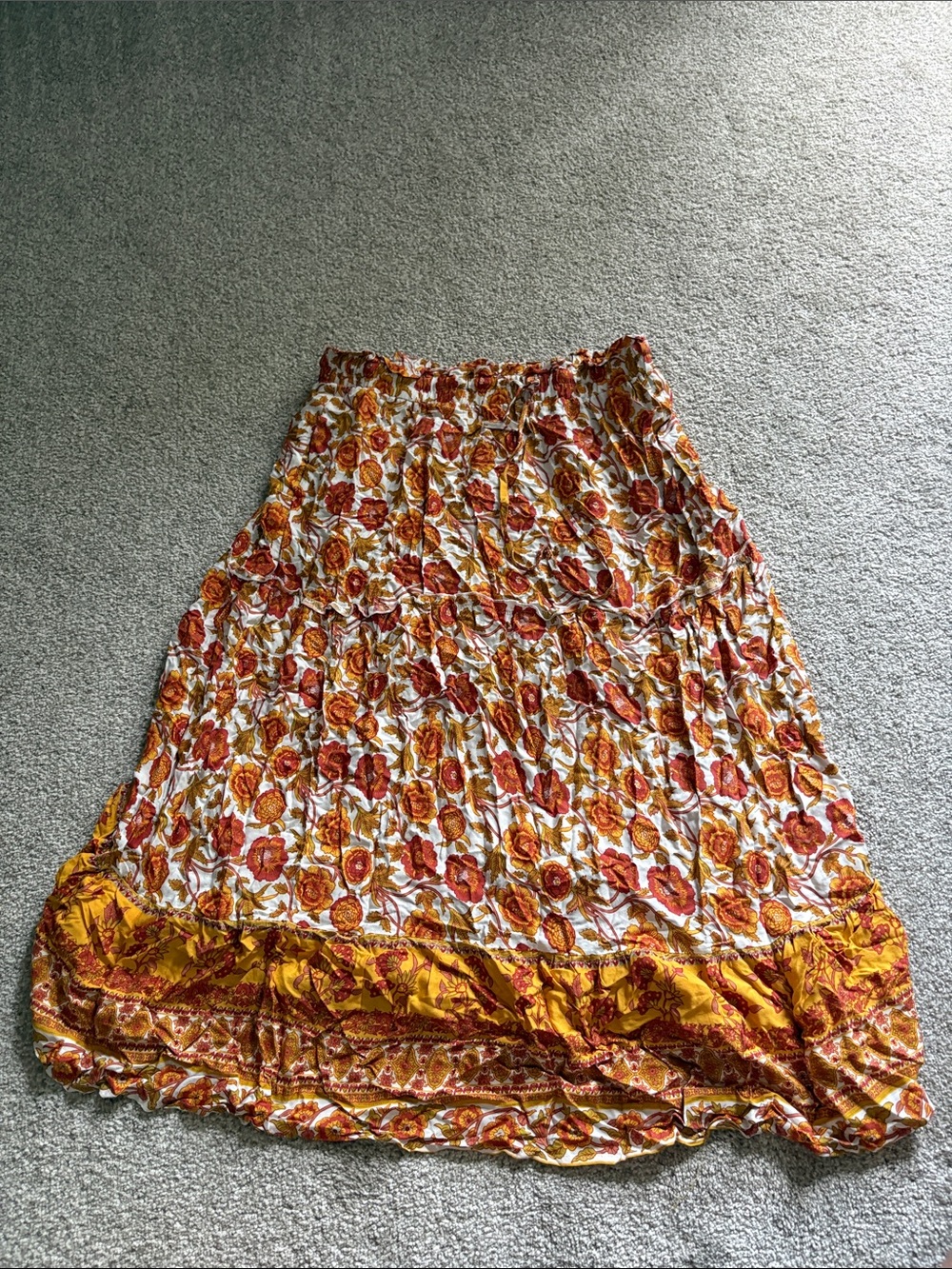 Tiered Floral Maxi Skirt - Yellow & Rust Floral